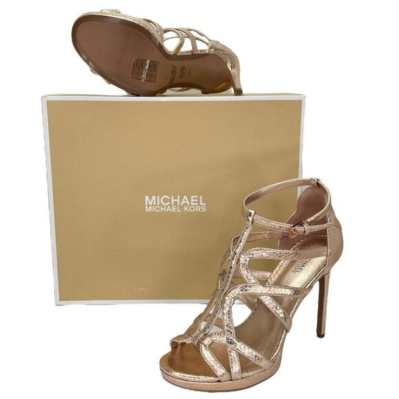 Michael Kors Sandra Soft Pink Metallic Leather Womens Heels Size 7M - Picture 12 of 12